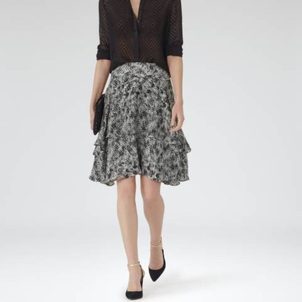 Reiss Black/White Tiered Ruffle Nova Skirt - Size 8 (US)